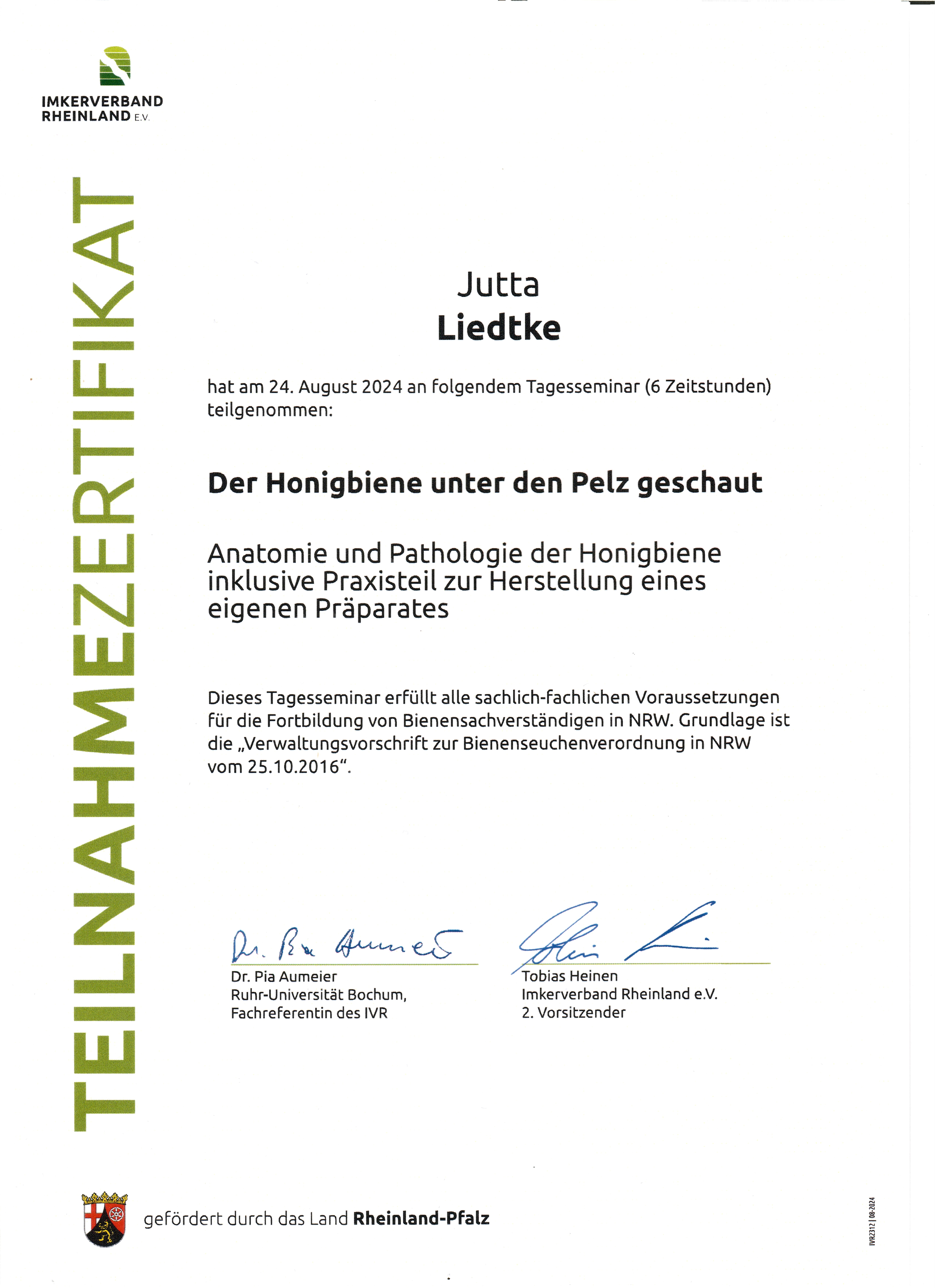 Zertifikat Pelz Jutta